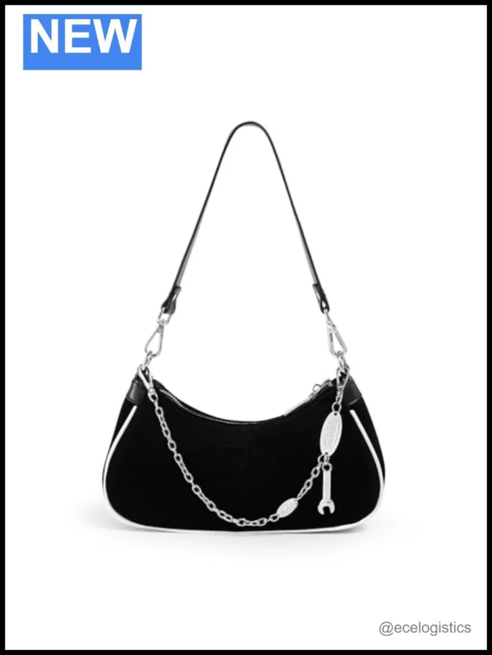 Von Dutch Velvet Shoulder Bag Rhinestone Logo Baguette Purse